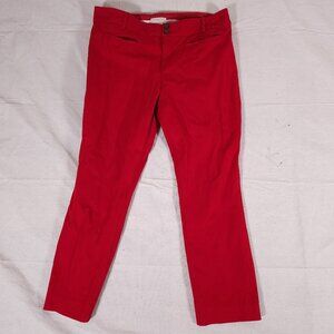 Anthropologie The Essential Slim Pants Womens 12 Red Double Button Stretch Crop